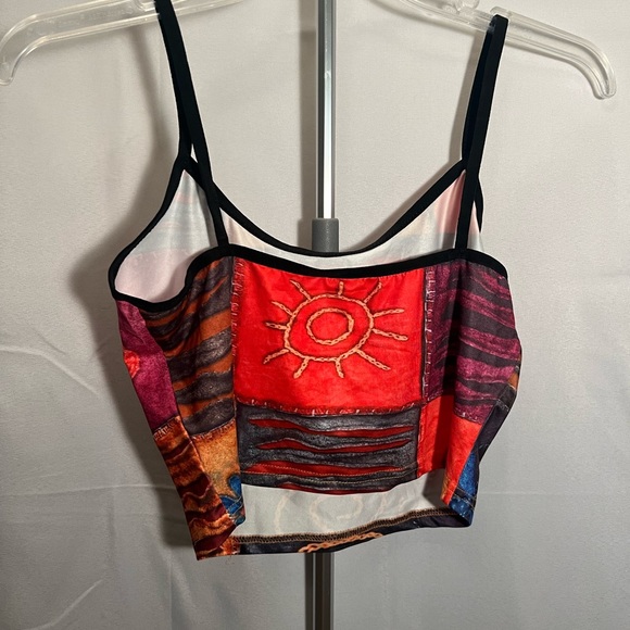 Fun and silky patterned tank top. Measurements in photos. Large. 100% Polyester. - Picture 2 of 4